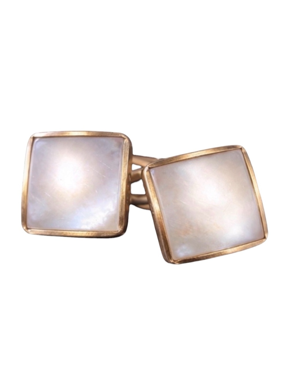 Antique Mother of Pearl Cufflinks Brass Square Classic French Cuff Formal
